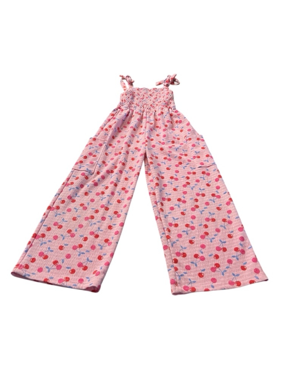 Paisley Lane Girls Pink Cherry-Print Smocked Jumpsuit Size 7